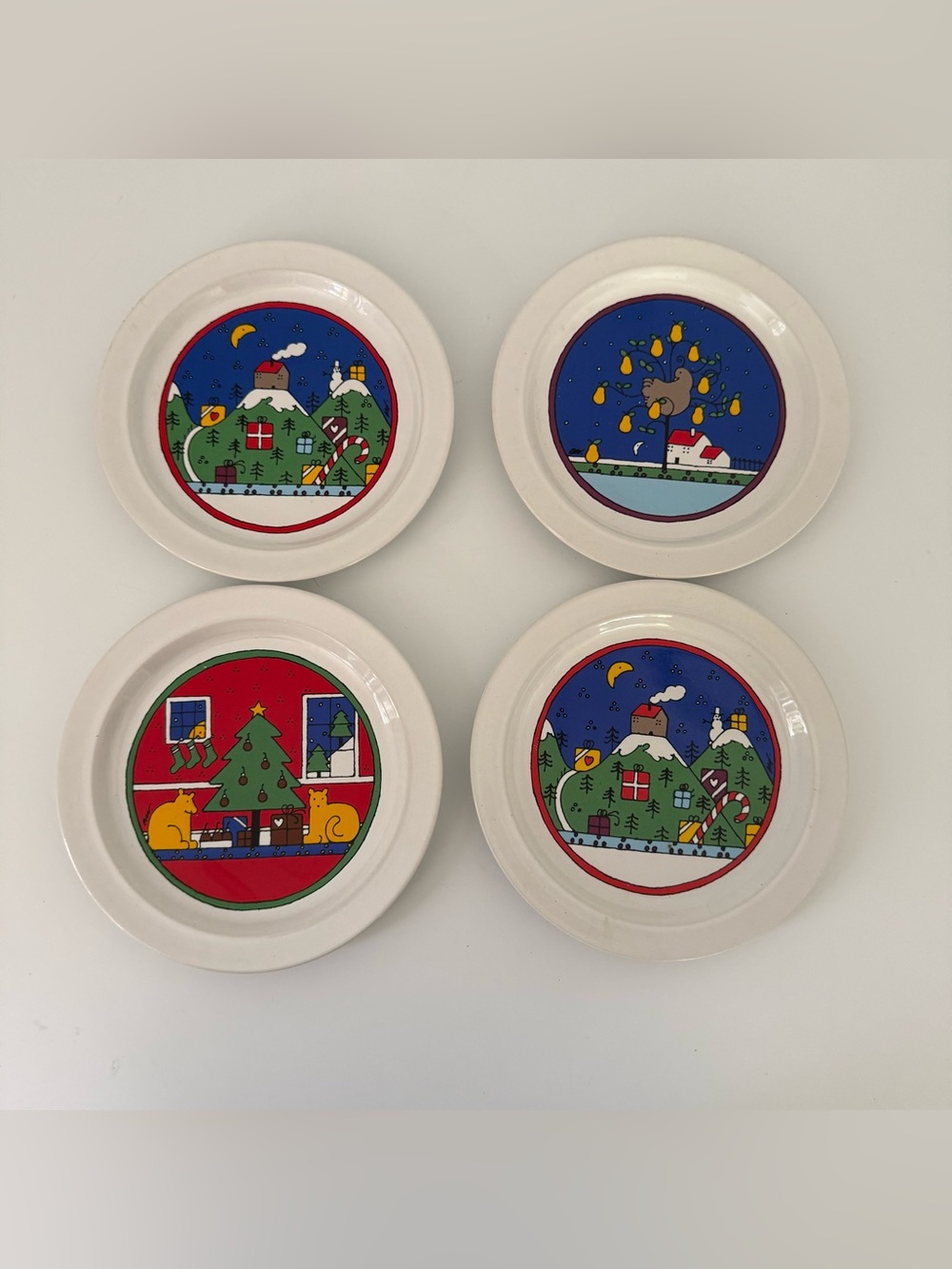 Vintage 1985 Houze Christmas Salad Plates Set of 4 12 Days of Christmas 7.5"